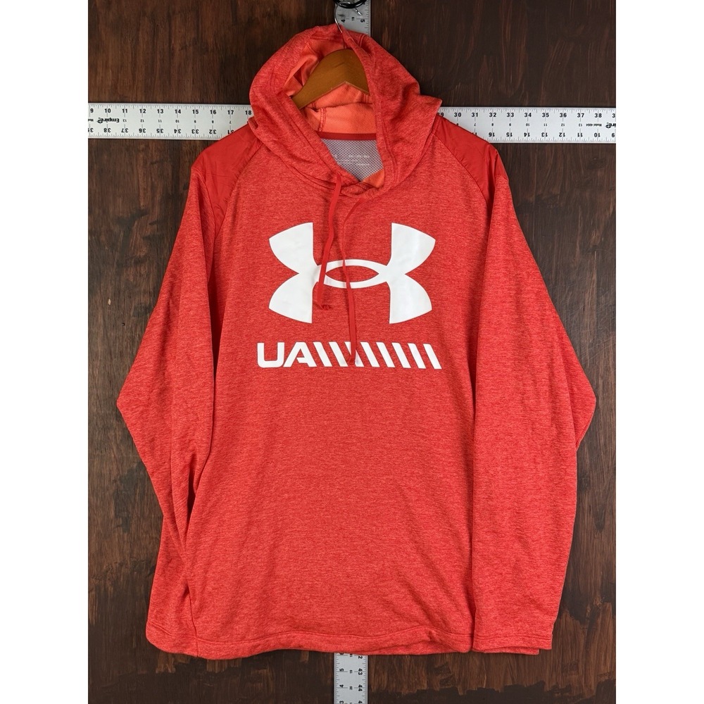 Under Armour Sweatshirt Hoodie Loose Coldgear Pullover Logo Orange Red Men's 2XL